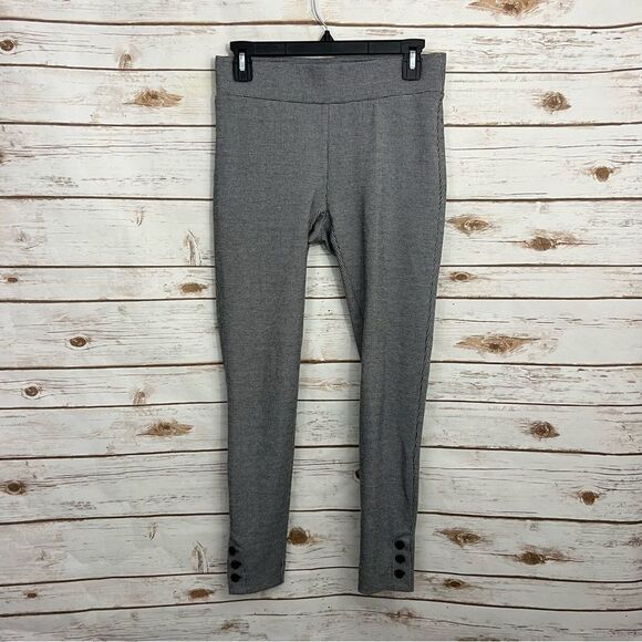LOFT Pants - Loft Black White Micro Houndstooth Pull On Skinny Pants Button Ankle